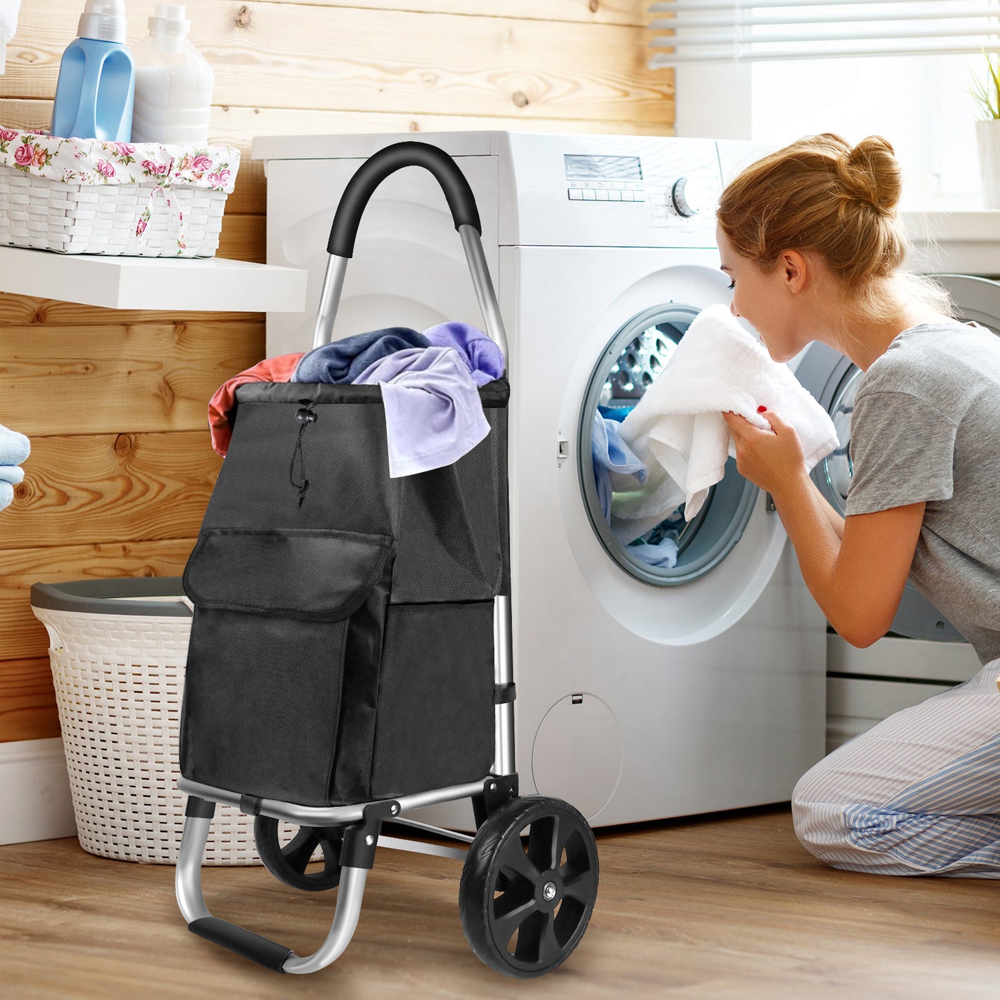 Chariot de courses léger pliable - Chariot d'escalier à 2 roues, grande capacité de 40L, sac amovible et cadre en aluminium durable, chariot d'épicerie pliable pour un rangement facile