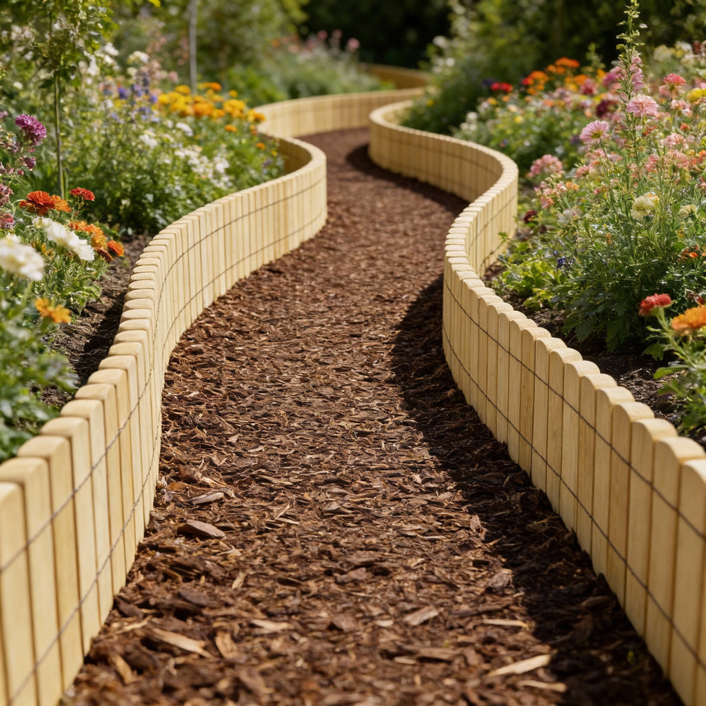 Bordure de palissade en bois souple en rouleau, 200 x 10/20/30/40 cm, bordure de jardin en bois naturel, bordure décorative pour pelouse et parterre de fleurs, clôture facile à installer pour pelouse et plate-bande pour cour, Nature/Anthracite