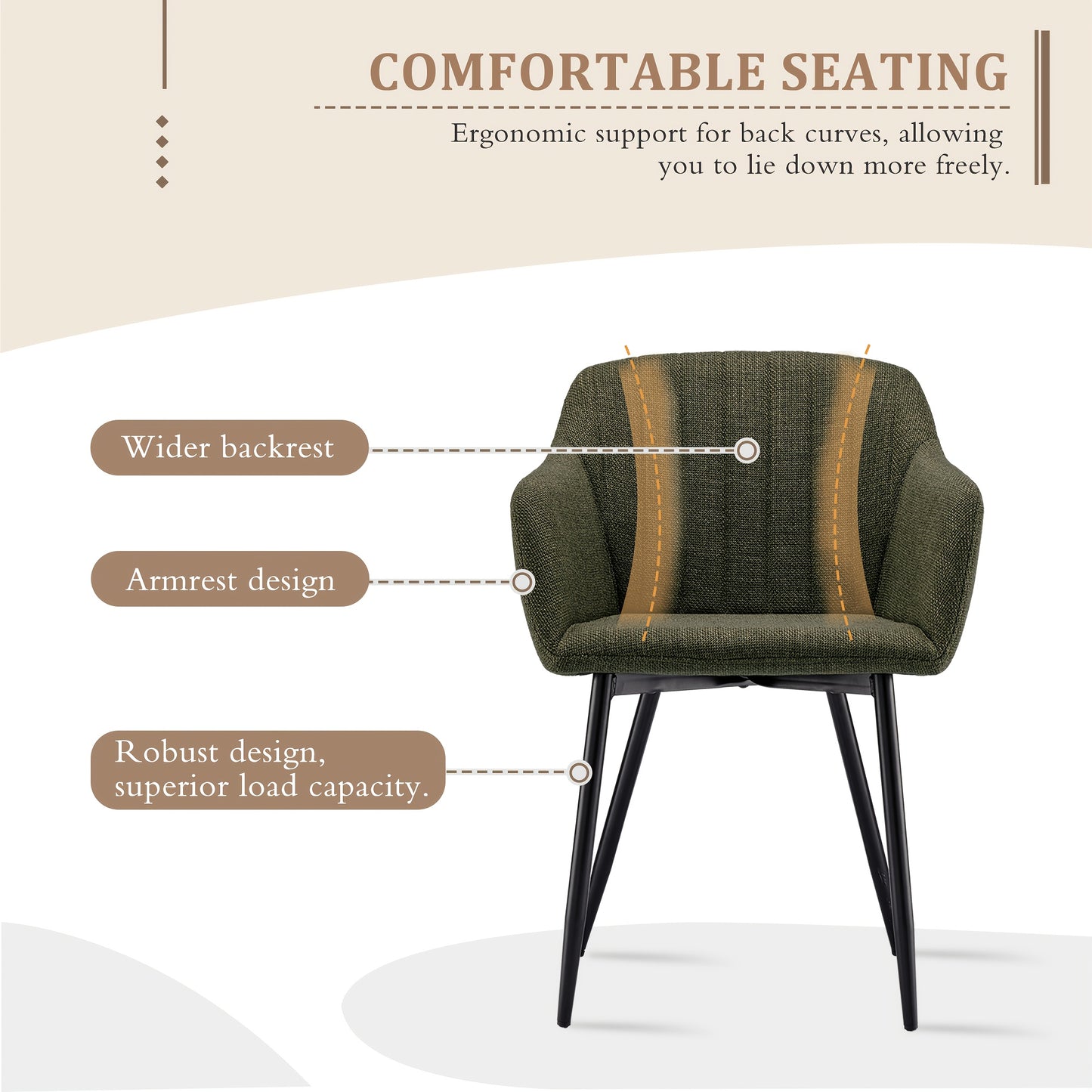 Chaises de salle à manger élégantes avec accoudoirs et soutien lombaire pour salon, cuisine et chambre, offrant un grand confort - Disponibles par lots de 2, 4 ou 6