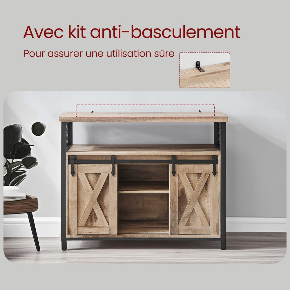 Meuble de Rangement, Buffet Cuisine, Commode, avec 2 Portes Coulissantes, 33 x 100 x 80 cm, Étagères Réglables, pour Salon