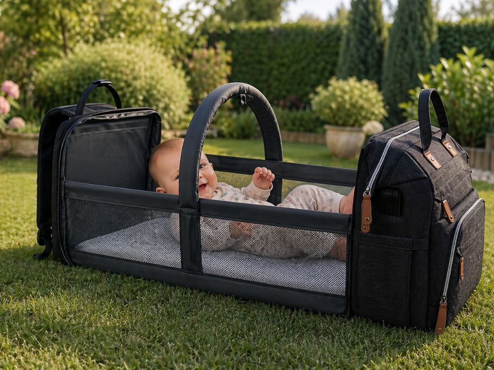 Sac à dos Maman avec lit et USB, Sac à dos multifonctionnel pour parents avec organisateur, Grand sac à dos de voyage avec fonction lit pour enfants, Sac à dos pratique pour la marche et les voyages, Lit pliable avec matelas, Sac à dos quotidien spacieux