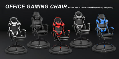 Fauteuil de gaming ergonomique avec repose-pieds - Fauteuil inclinable robuste à hauteur réglable, pivotant à 360° et avec support lombaire, mécanisme d'inclinaison manuel, options de couleur noir/rouge/blanc, texture imitation, rembourrage en mousse et c