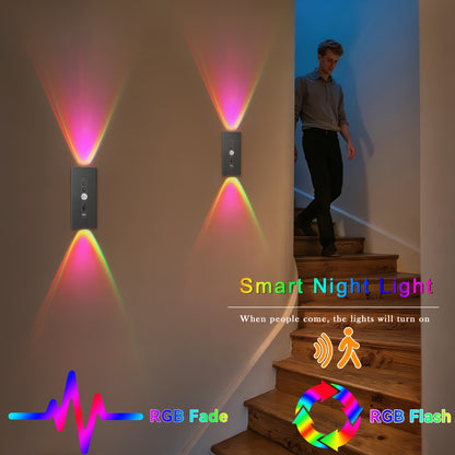 2/4pcs Lampe Murale Magnétique LED à Détecteur de Mouvement, 8 Couleurs Dimmables, RGB Lumière Orange Chaude, Idéale pour Décorer Chambres, Salons, Cuisines, Bars, Escaliers, Salles de Jeux, Couloirs et Fêtes, Couloir - Alimentation USB/Batterie, Décorati