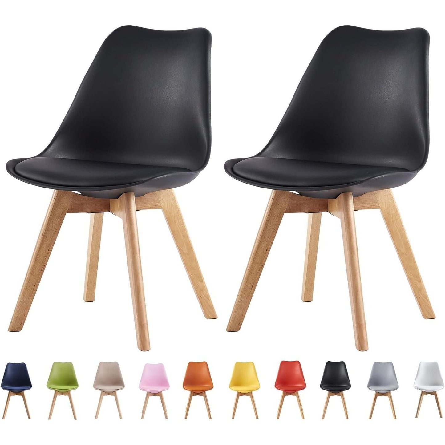 Ensemble de 2 chaises de salle à manger MCC Direct, chaise de cuisine, chaise de bureau, chaise de salon, chaise coquille de designer Eva, disponible en 7 couleurs