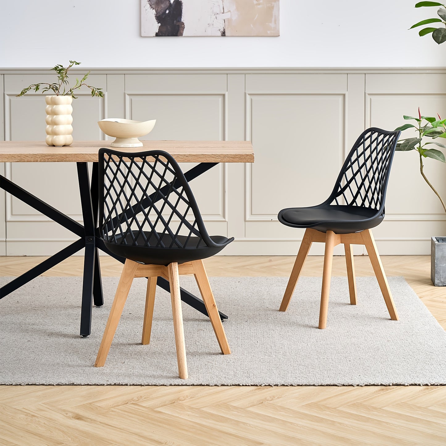 EGOONM Ensemble de 6 chaises de salle à manger, chaises de cuisine scandinaves - Design de dossier coquillage découpé, coussin en similicuir et pieds en bois de hêtre