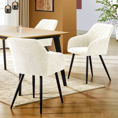 Ensemble de 2 chaises de salle à manger modernes en velours/lin, chaises de loisirs rembourrées avec accoudoirs et pieds en métal, chaises d'angle pour cuisine, salon, bureau à domicile, réception