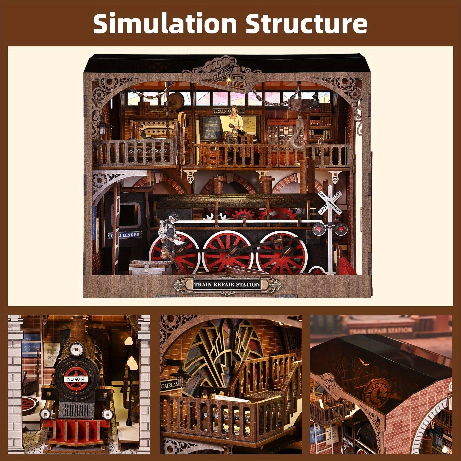 1 pc modèle de train bibliothèque 3D cottage, kit décoration architecture train, décoration miniature bureau maison cosy, ornement chambre parfait, cadeau idéal Saint-Valentin Thanksgiving Halloween Noël