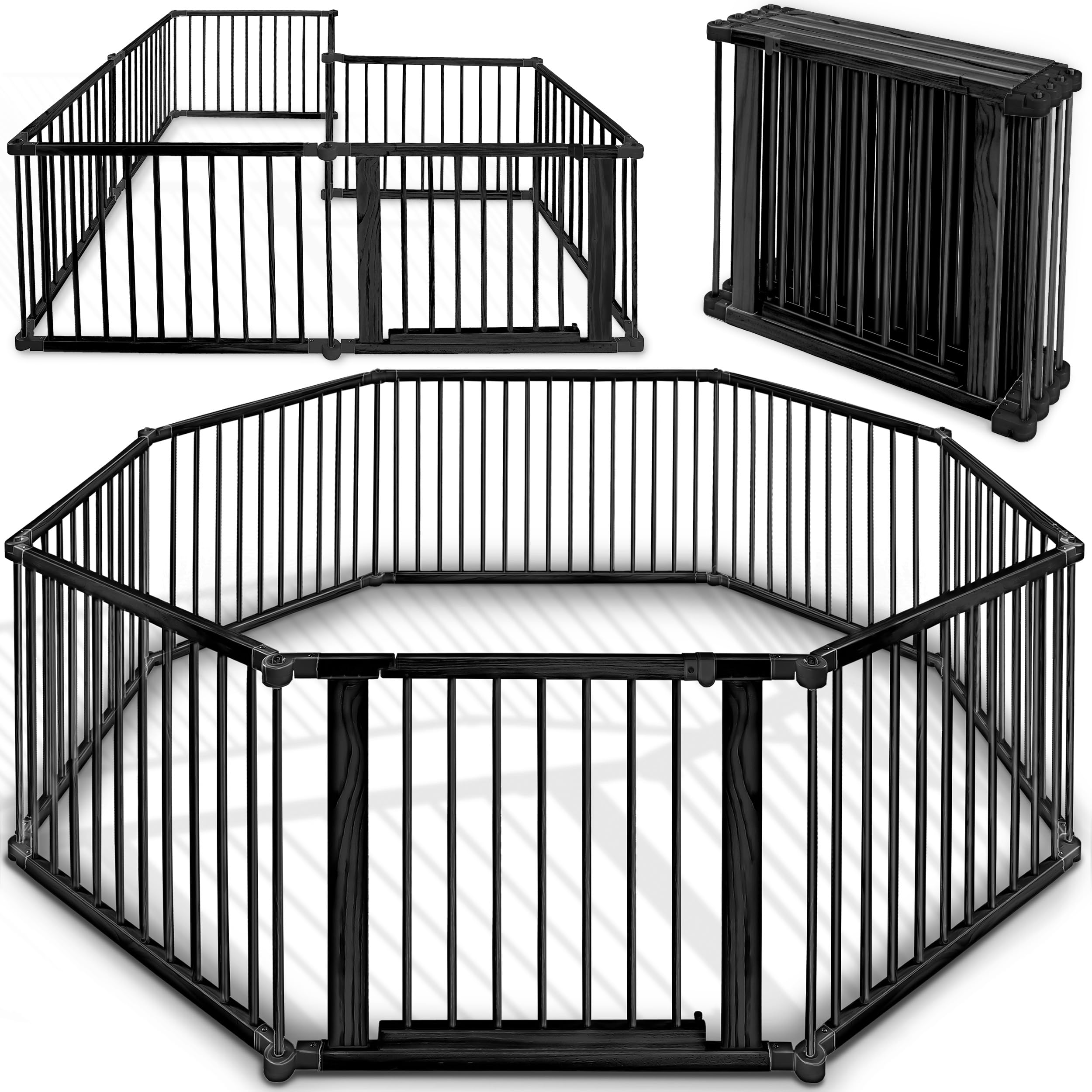 KIDUKU® Parc bébé pliable XXL de 7,2 mètres avec porte | Parc en bois avec double sécurité | Parc pliable pour enfants avec 8 éléments