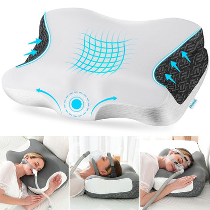 Oreiller CPAP pour dormeurs latéraux, dorsaux et ventraux, oreiller ergonomique profilé pour réduire les fuites d'air et la pression de la masque, oreiller cervical pour tous les utilisateurs de CPAP, fermeté et hauteur réglables avec inserts amovibles