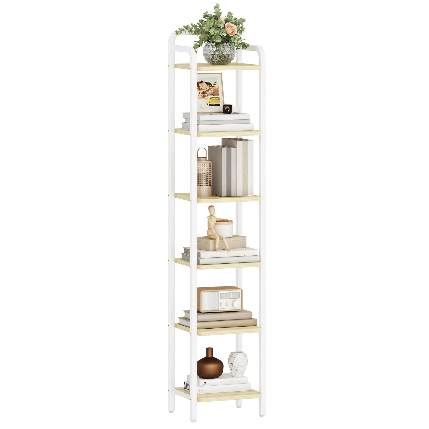 Étagère, Bibliothèque, Étagère Debout, Bibliothèque Étroite, Étagère d'Angle Industrielle, Étagère Mince pour Bureau à Domicile, Salon, Chambre, Cuisine, 6 Niveaux Vintage Marron-Noir