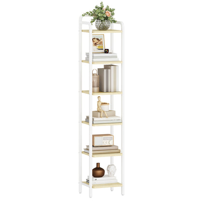 Étagère, Bibliothèque, Étagère Debout, Bibliothèque Étroite, Étagère d'Angle Industrielle, Étagère Mince pour Bureau à Domicile, Salon, Chambre, Cuisine, 6 Niveaux Vintage Marron-Noir