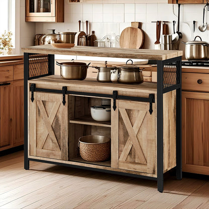 Meuble de Rangement, Buffet Cuisine, Commode, avec 2 Portes Coulissantes, 33 x 100 x 80 cm, Étagères Réglables, pour Salon