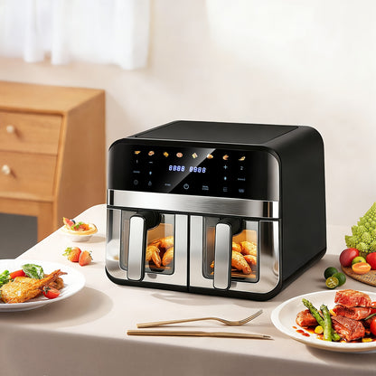 Friteuse sans huile 6,2L 8L Panier/9L Double Panier, 8 Menus Prédéfinis Tactiles, Facile à Nettoyer, Friture Saine et Sans Huile, Idéale pour les Réunions Familiales et l'Usage en Cuisine