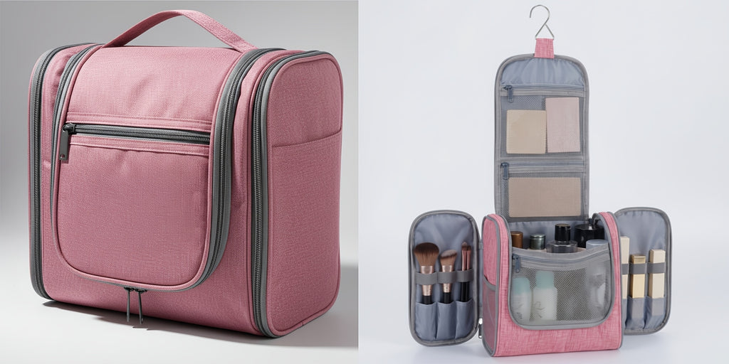 Grande trousse de toilette suspendue de voyage, trousse de maquillage avec plusieurs poches à compartiments et poches en filet, sac de douche avec crochet, accessoires de voyage pleine grandeur pour hommes et femmes (peut contenir du shampoing et des arti