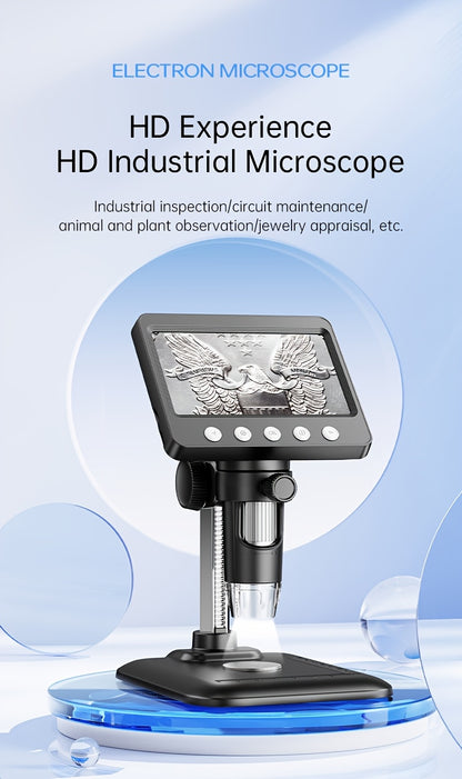 Microscope numérique 4,3 pouces avec grossissement 1600X, microscope à souder électronique, enregistrement vidéo 2MP, USB rechargeable 2000Mah, grossissement réglable, adapté aux pièces de monnaie, PCB, adultes, visualisation PC, utilisation en laboratoir