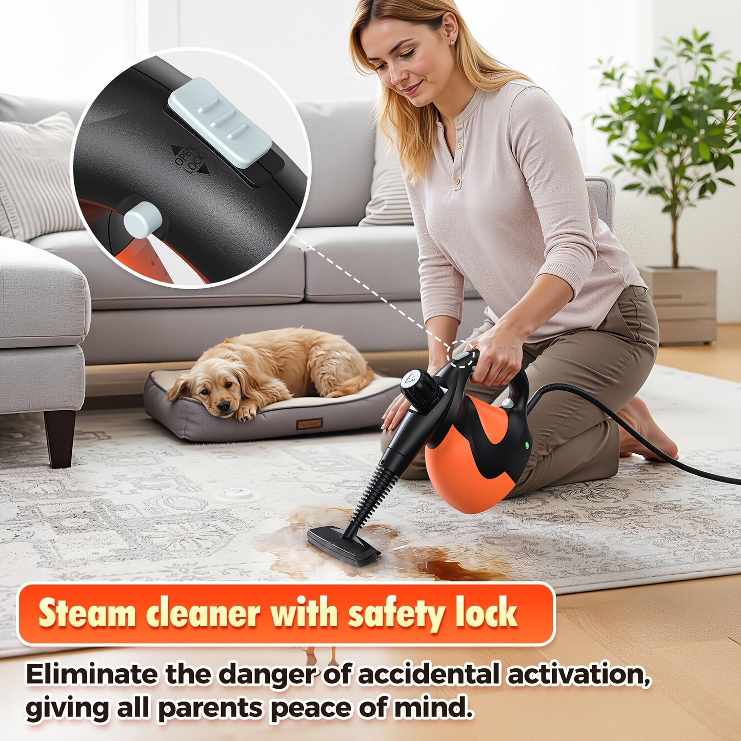 Nettoyeur Vapeur Portable Lubluelu 1200W, Nettoyeur Vapeur avec Plusieurs Accessoires et Verrou de Sécurité, Grande Capacité de 400ml, Vapeur Naturelle pour Nettoyage de Surfaces, Vapeurisateur Polyvalent pour Maison, Voiture, Salle de Bain, Graisse (Oran