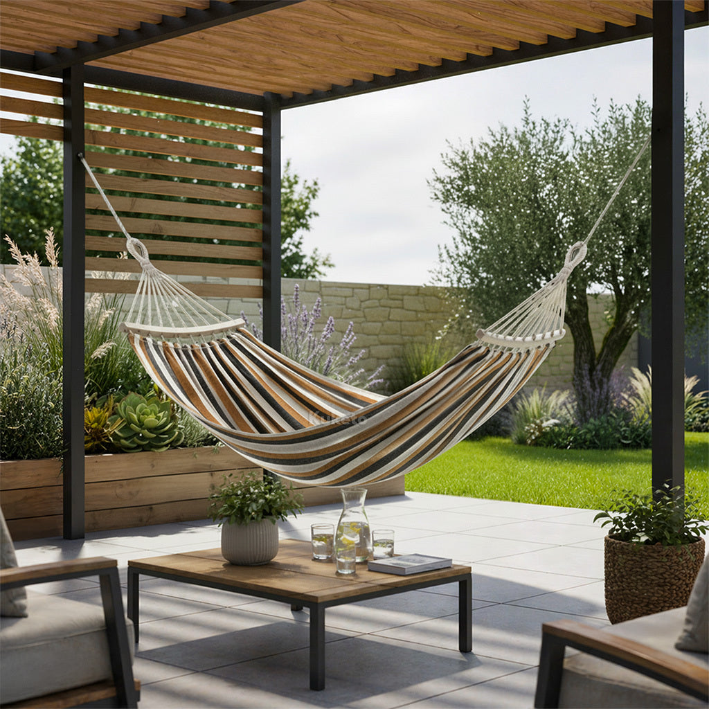 Fauteuil Suspendu - Hamac de Jardin 2 Personnes 260X150 Cm XXL avec Barre en Bois Hamac Touristique avec Housse pour Balcon, Terrasse, Jardin, Matériau Robuste Polyester Hamac Stable et Durable pour Relaxation, Camping, Voyage, Balançoire de Jardin, Grand