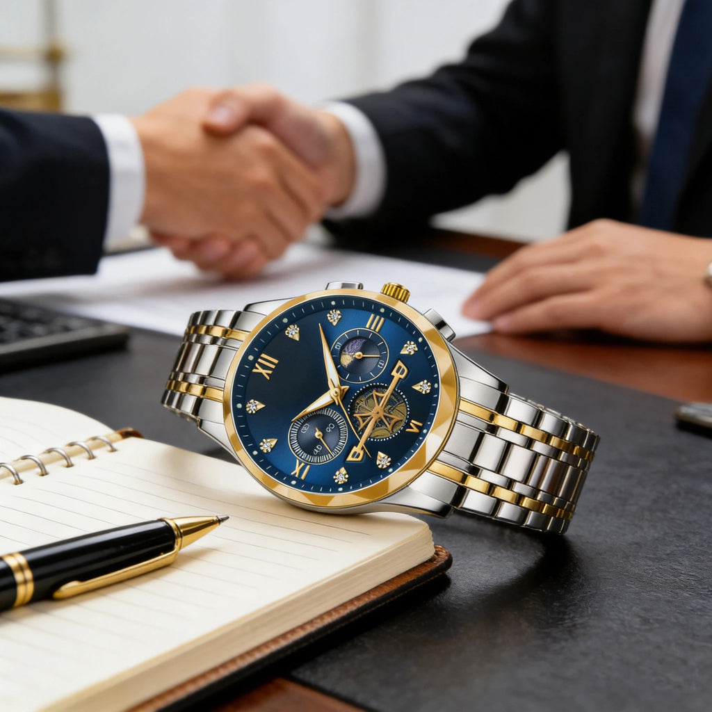Montre d'affaires pour homme, bracelet en acier inoxydable massif, montre stable pour homme d'âge mûr