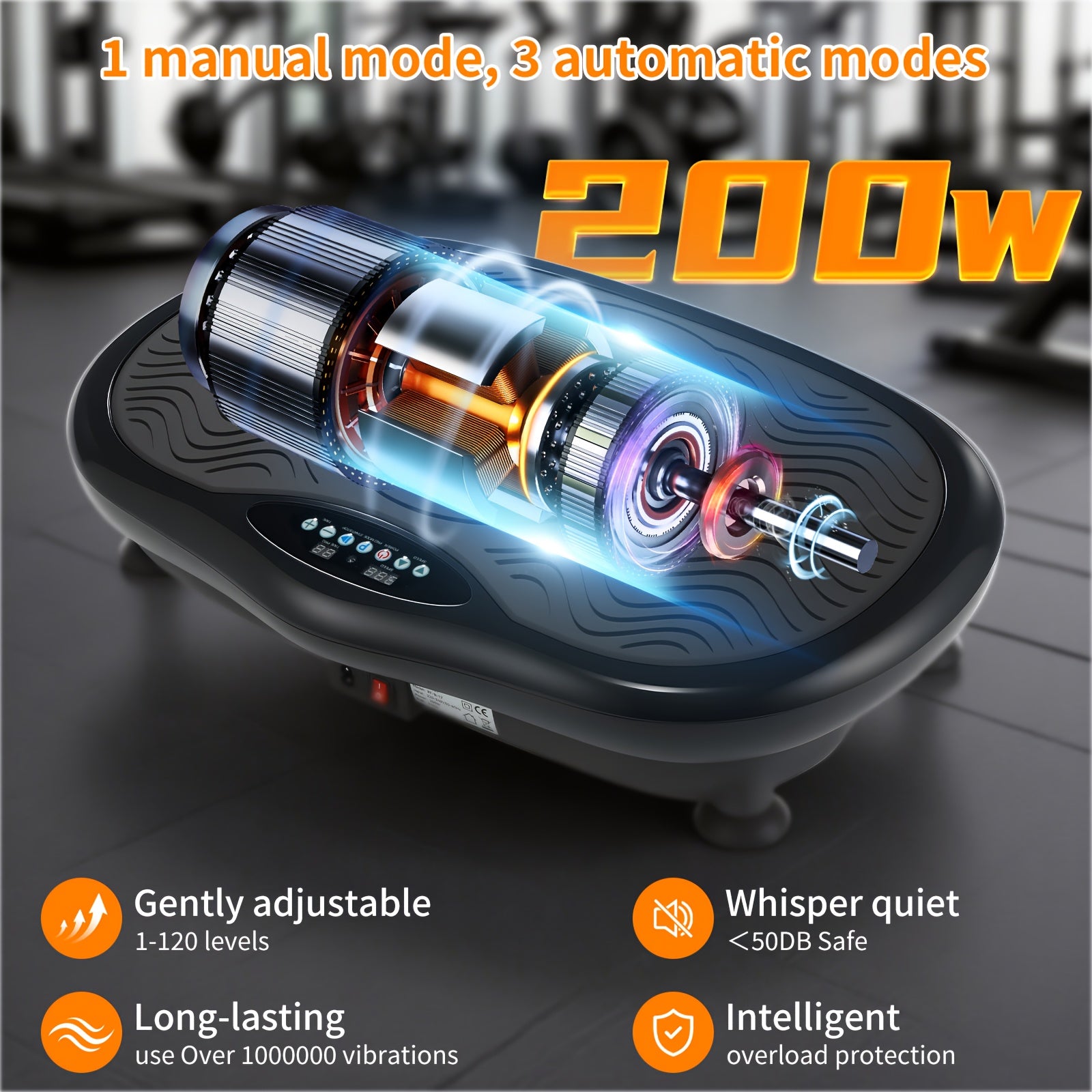 Machine de Vibration Corporelle Complète avec 120 Niveaux de Vitesse & Moteur 200W - Plaque de Fitness à Domicile Contrôlée par Application pour Perte de Poids, Tonification | Plaque de Vibration avec Haut-Parleur Musical, Bandes de Résistance & Tapis de