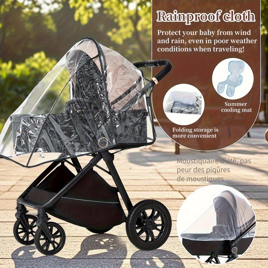 Poussette 3-en-1 Lit Bébé Ensemble Complet Poussette Pliante en Un Clic, Poussette Combi Cadre en Aluminium pour Nouveau-nés