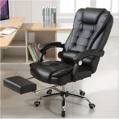 Chaise de bureau exécutive avec repose-pieds et support lombaire, chaise ergonomique inclinable pour ordinateur, dossier réglable, robuste, pivotante à 360° pour bureau à domicile (Noir)