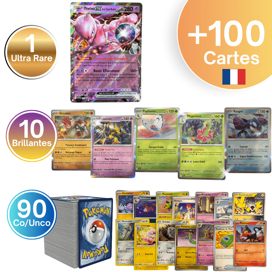 Pack Ultra Rare Cartes Pokémon TCG | 100+ Lot Cartes Pokémon - 1x Ultra ou Double Rare Garanti - Holos & Rares Inclus ! Cadeau Parfait pour Enfants & Collectionneurs - 100% authentique