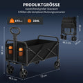 Chariot Pliable et Pliable, Grand Capacité 220L, Chariot Utilitaire Robuste avec Charge de 170kg, Roues Pivotantes Tout-Terrain 360° de 12.7cm, Cadre en Acier, Poignée Réglable, Porte-Gobelets, Chariot Pliable Portable pour Jardin Camping Plage Pique-Niqu