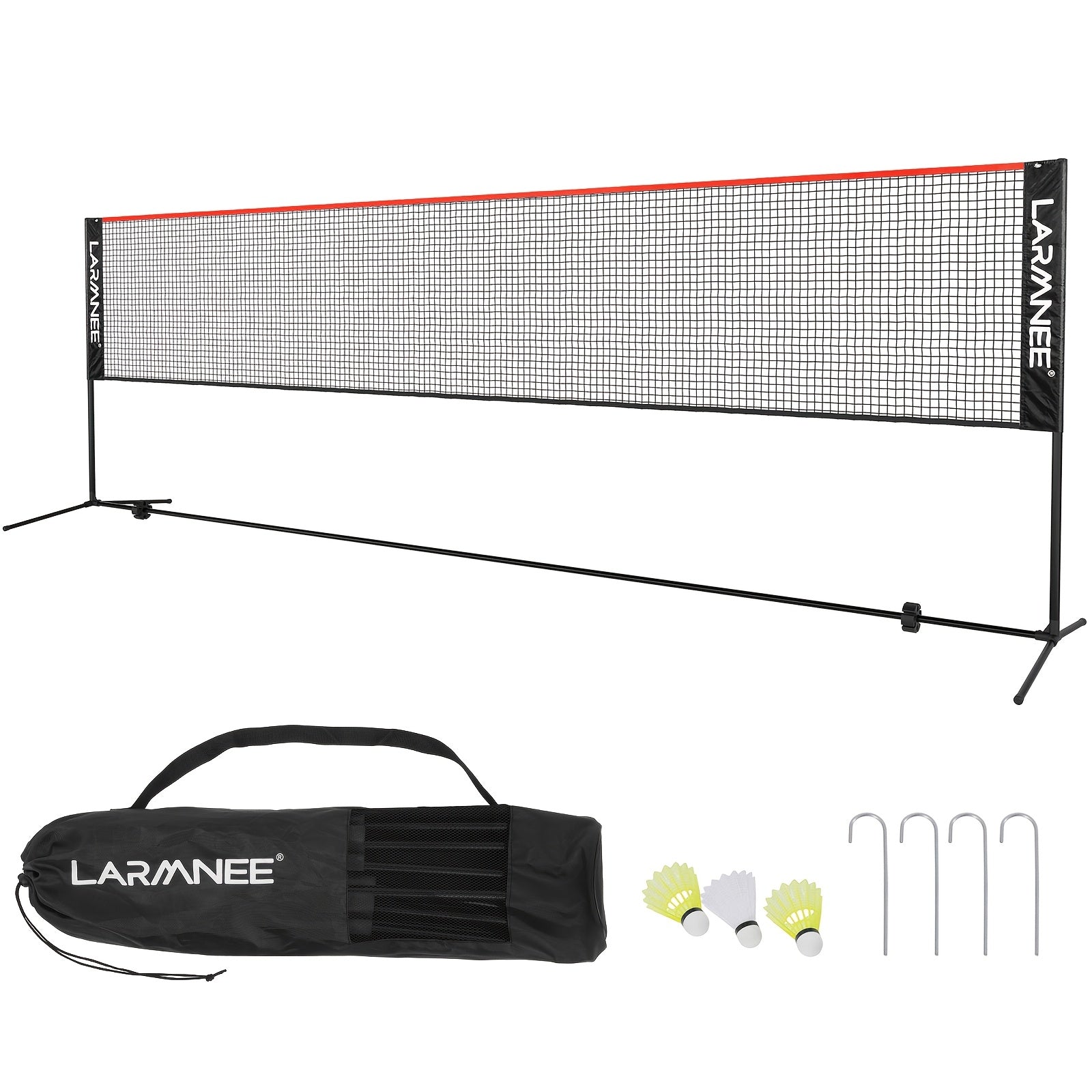 Filet de badminton de 5 mètres avec trois hauteurs réglables pour répondre à différents besoins, adapté à divers sports, tube en métal doré robuste, structure stable sans tremblement, filet PE durable, facile à assembler