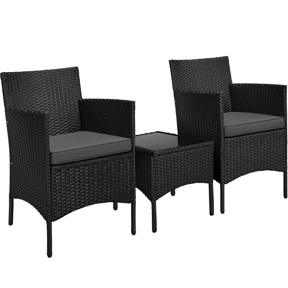 Costoffs Ensemble de mobilier de jardin et de balcon 3 pièces, Groupe de sièges de jardin, Ensemble de mobilier de patio comprenant 2 chaises avec table et coussins d'assise pour balcon, terrasse, jardin