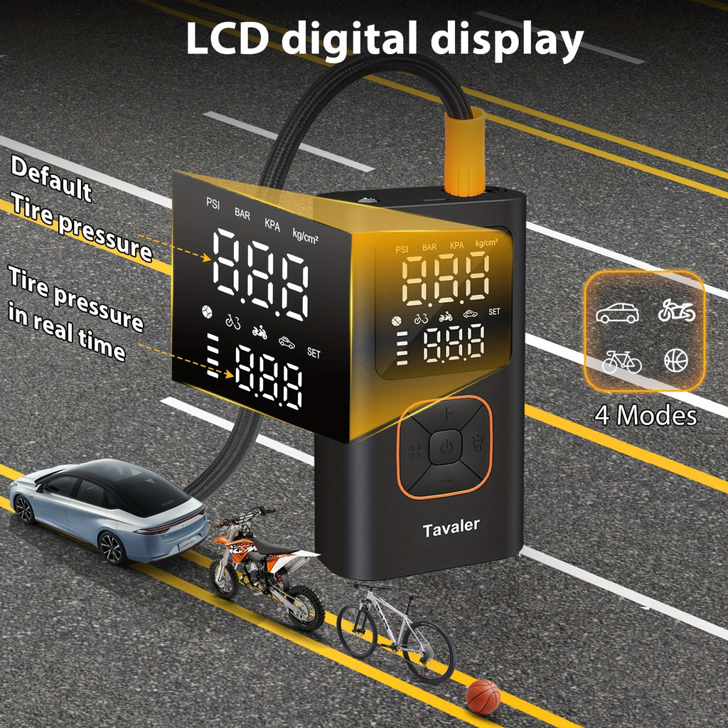 1 Gonfleur de Pneus sans Fil | Pompe Rechargeable Haute Performance, Gonflage Rapide 150PSI pour Vélo, Voiture & Moto, Arrêt Automatique de Sécurité, Lumière LED, Unités Multiples, Matériau ABS, Chargement USB, Batterie au Lithium - Série 18650