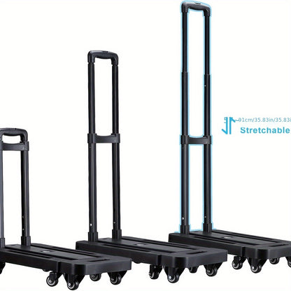 Chariot pliable avec 2 cordes élastiques, 6 roues, capacité 200 kg, pour bagages, voyages, courses, déménagement et bureau