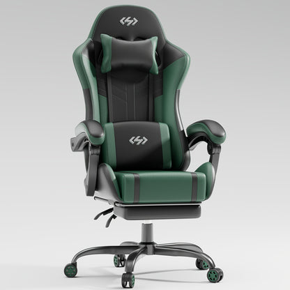 Nouvelle chaise de gaming améliorée avec massage lombaire intégré, conception ergonomique pour adultes, support lombaire et appui-tête réglables, chaise d'ordinateur pivotante en similicuir avec repose-pieds, chaise de bureau inclinable pour de longues he