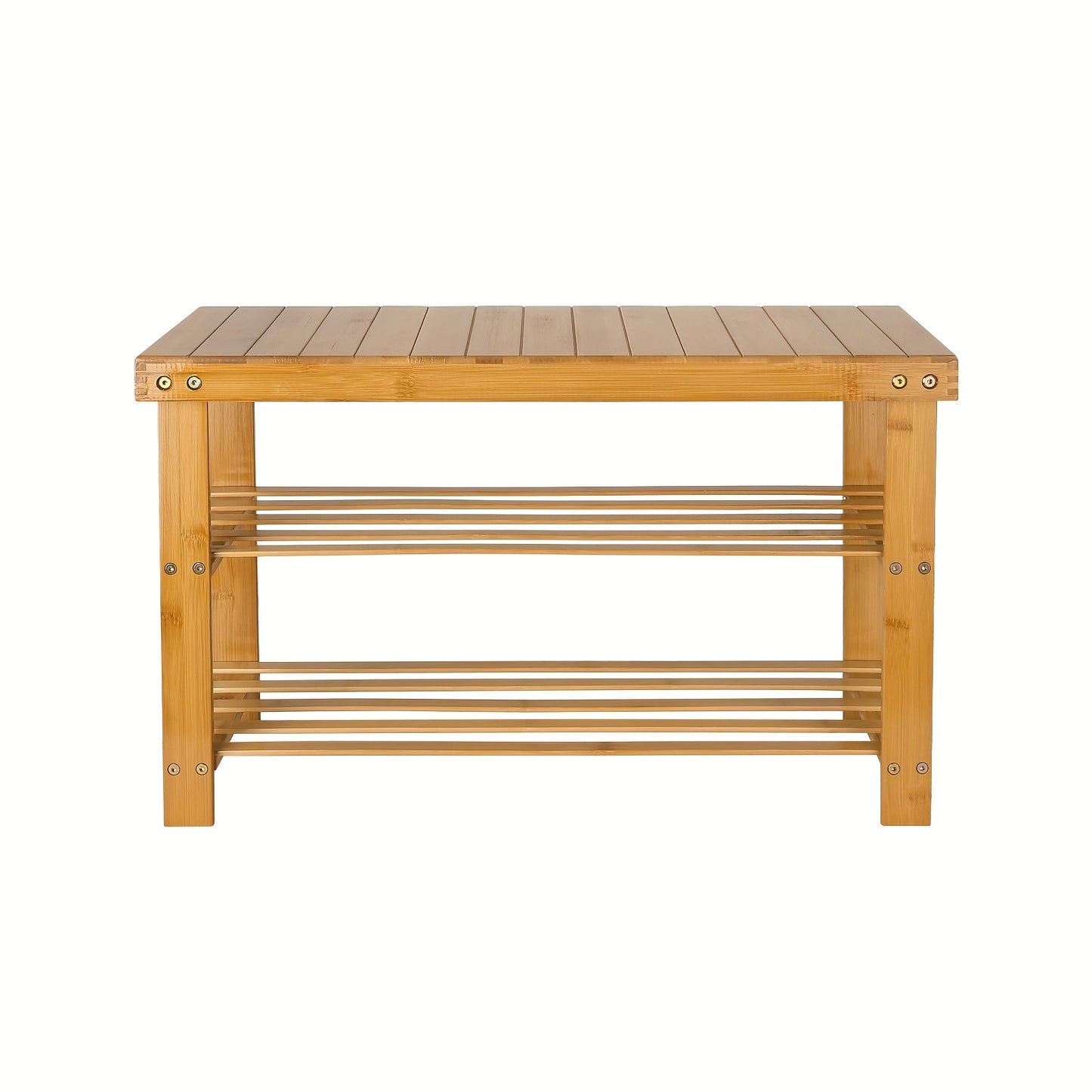 Tabouret à chaussures en bambou de 70*27*42 cm, un article ménager polyvalent et facile à utiliser avec un support de rangement à deux niveaux et un banc à chaussures, conçu de manière compacte pour une utilisation dans les salons et les balcons