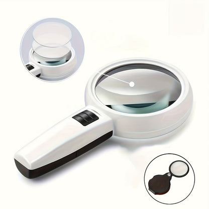[Loupe LED Haute Définition] 10X Loupe à Main + Mini Loupe Pliante (Lot de 2 Pièces), Haute Définition et Puissance Élevée Avec LED et Lentille en Verre Double Couche, Diamètre 90/110mm, Adapté pour la Lecture des Personnes Âgées, l'Appréciation des Bijou