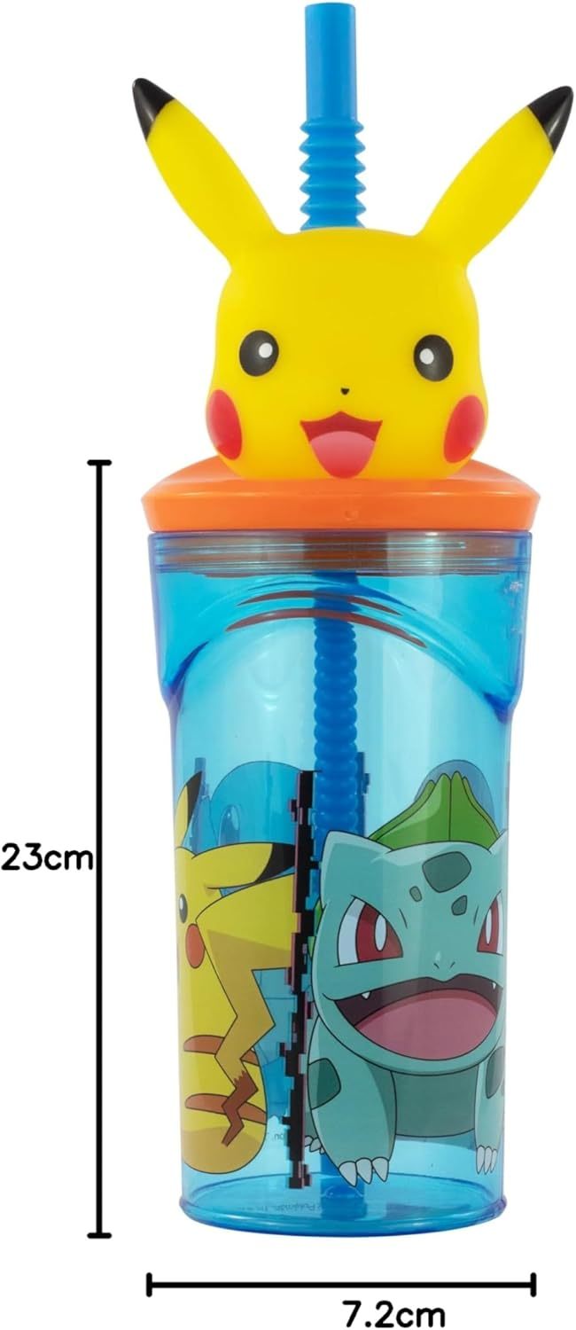 POKÉMON - Tasse de 360 ml avec Paille et Personnage 3D pour Enfants - Pikachu