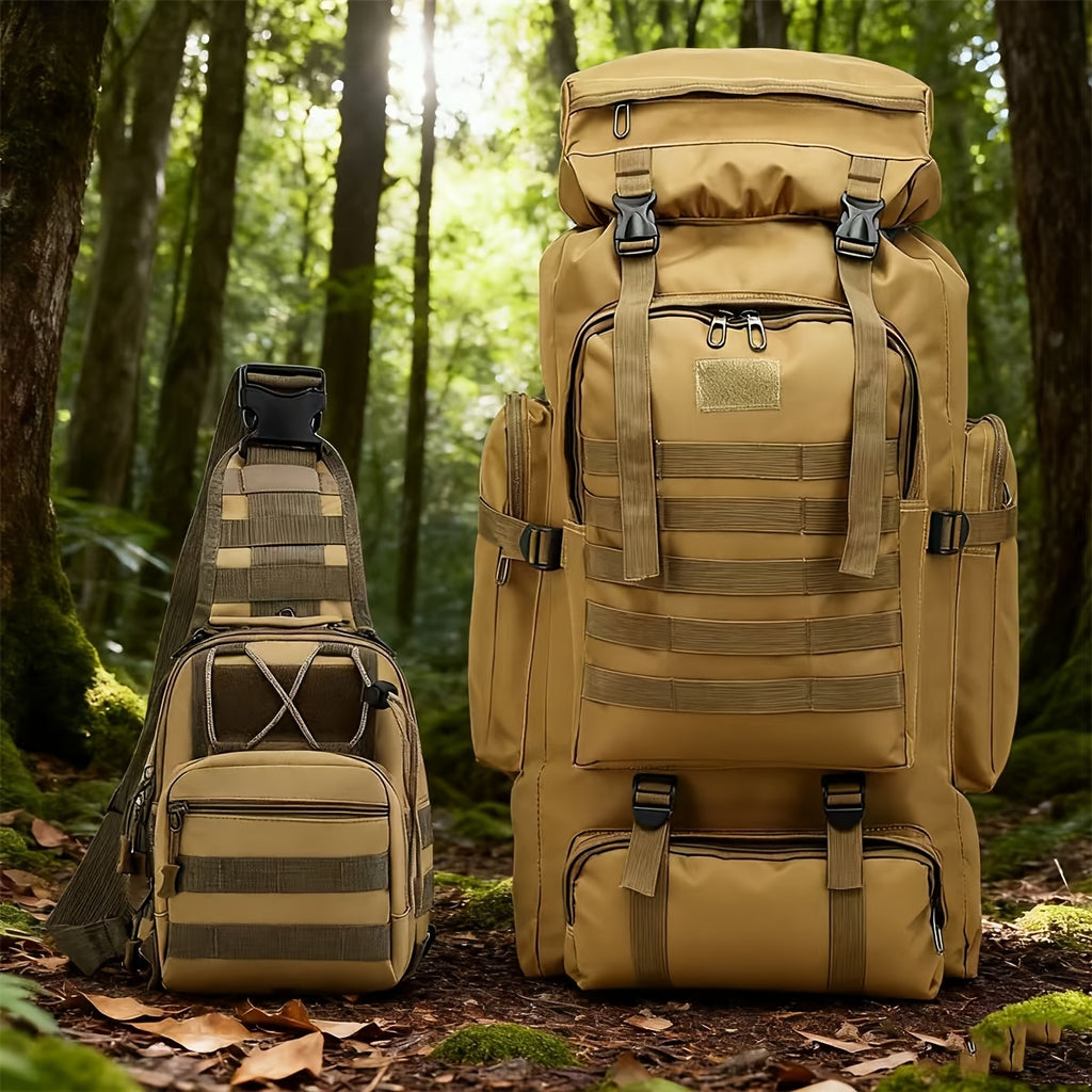 Sac à Dos Tactique 2 Pièces en Tissu Oxford Résistant pour Randonnée, Escalade, Camping, Voyage et Aventures en Plein Air – Grand Sac à Dos Polyvalent avec Multiples Compartiments et Poches, Idéal pour les Activités Extérieures et les Voyages