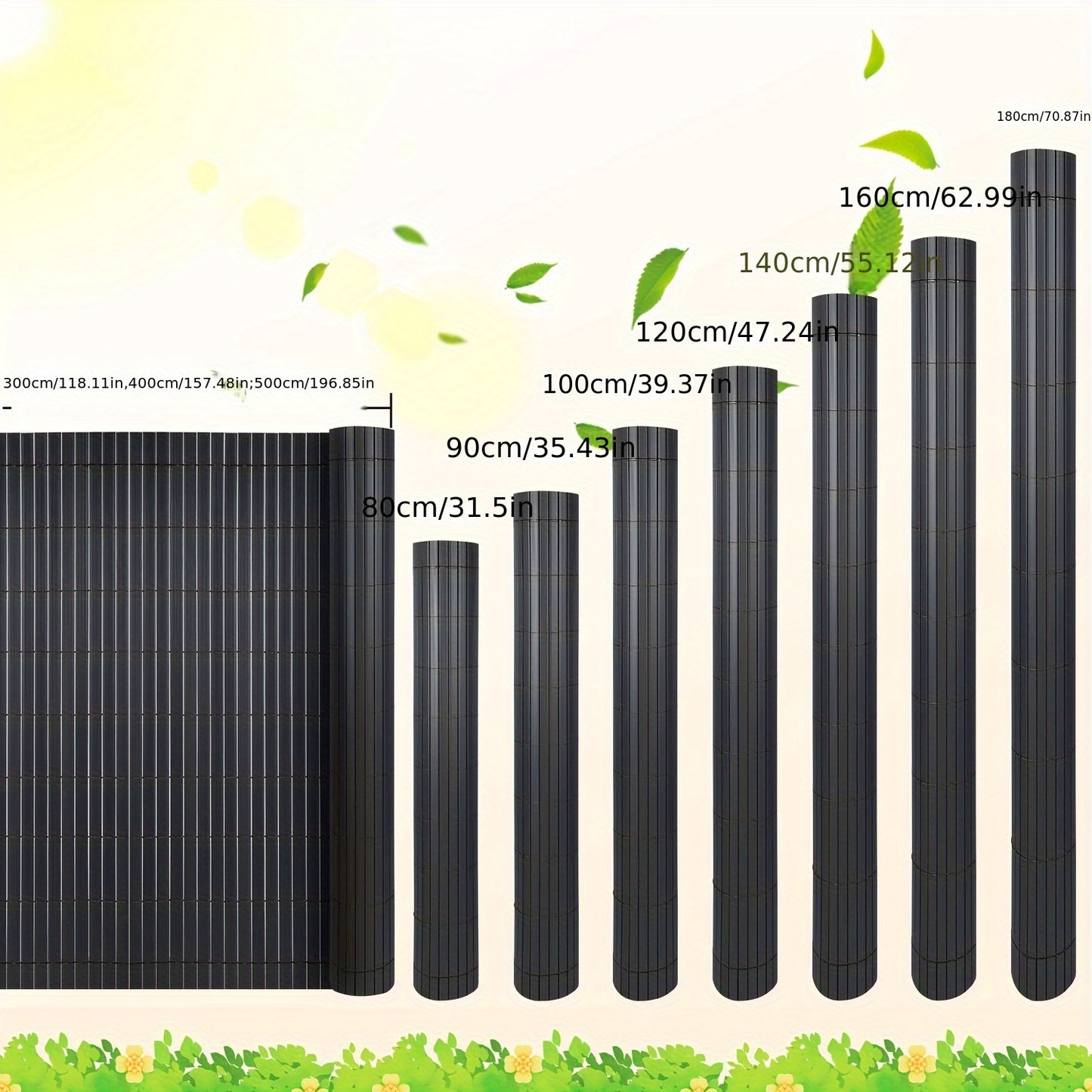 Clôture d'Écran de Confidentialité en PVC Durable - Protection Contre le Vent et le Soleil, Renforcée avec des Attaches de Câble, Disponible en Gris/Vert/Marron/Bambou - Tailles Multiples pour Jardin et Balcon