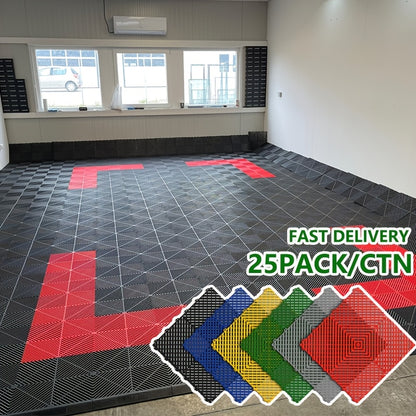 25 dalles de sol pour garage 40x40x1,8 cm, design emboîtable, couvrant 4 m², en polypropylène haute résistance, anti-UV et résistant au vieillissement, pour intérieur et extérieur