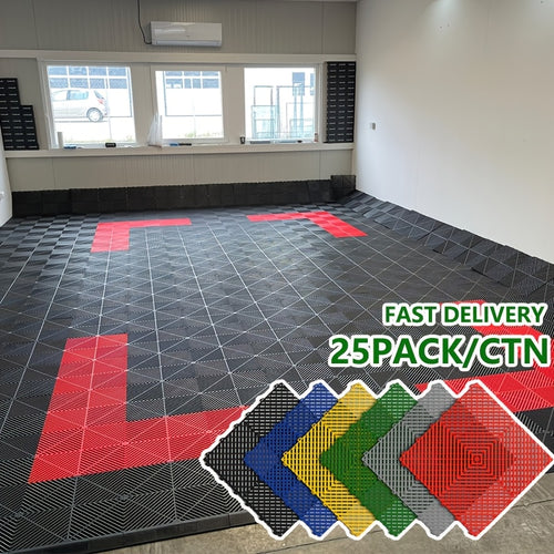 25 dalles de sol pour garage 40x40x1,8 cm, design emboîtable, couvrant 4 m², en polypropylène haute résistance, anti-UV et résistant au vieillissement, pour intérieur et extérieur