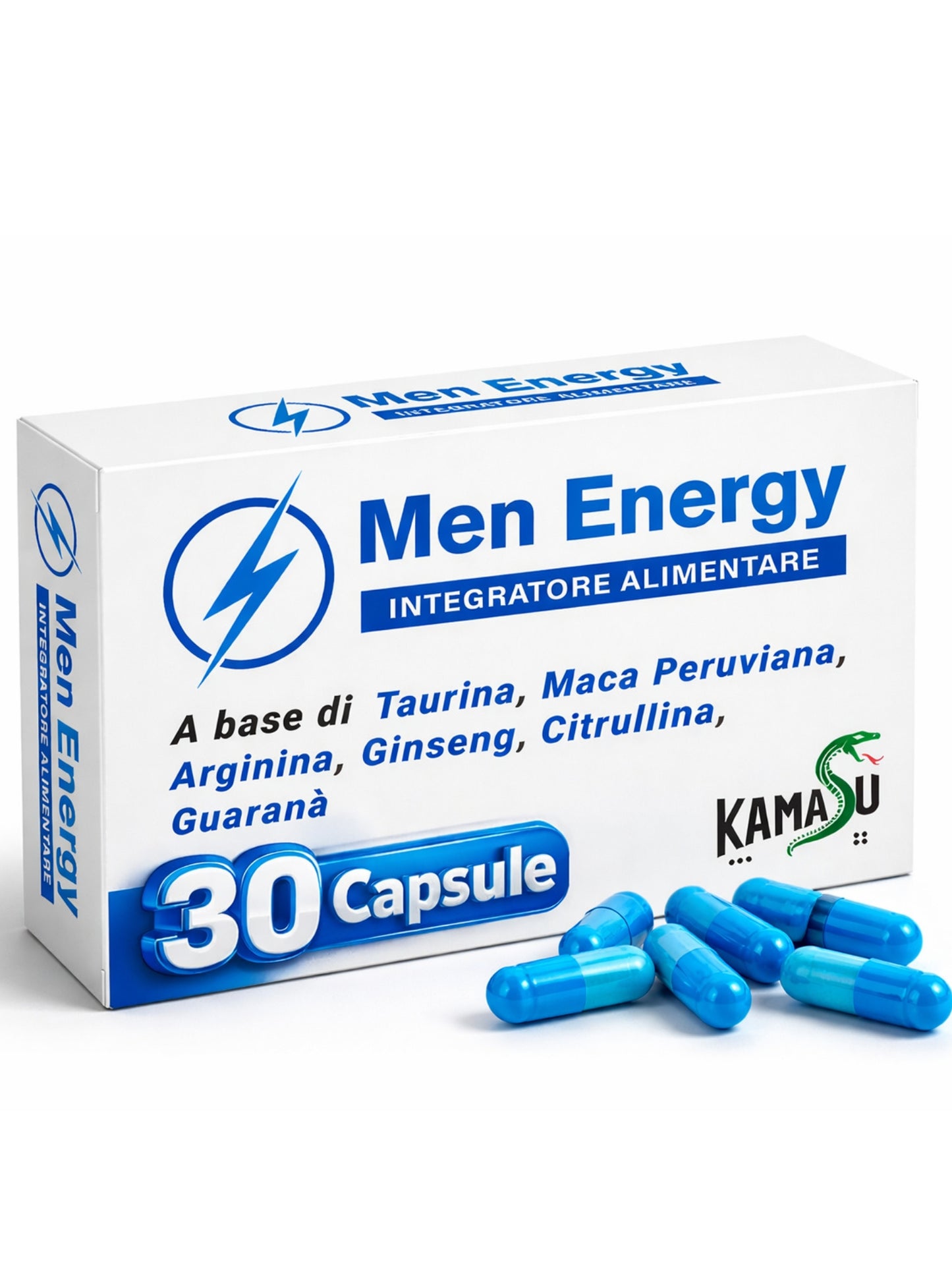 Complément pour hommes à la taurine, maca du Pérou, arginine, ginseng, citrulline et guarana – 30 gélules – Fabriqué en Italie