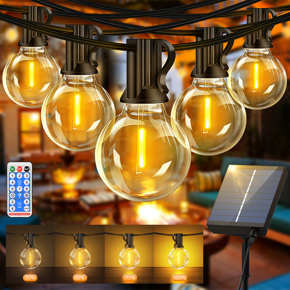 Guirlande Lumineuse Solaire G40 Extérieure, Tailles Multiples, Ampoules LED Incassables à Base E12, Télécommande 8 Modes (Stationnaire/Déclination/Flash) & Minuteur, Batterie 2400Mah >8H d'Autonomie, Solaire pour Patio Pergola Camping Mariage