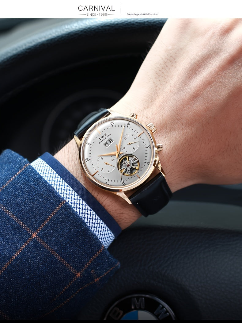 [I&W Carnival] Montre mécanique multifonction pour hommes, montre ultra-fine à remontage automatique, cadeau de vacances parfait, sans pile