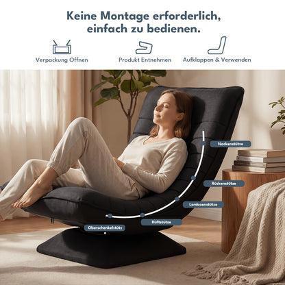 Fauteuil Canapé, Chaise de Sol, Dossier Réglable Rotation 360° Pliable Capacité de Charge 150Kg Design Élégant et Confort Abordable, L'Idéal pour la Décoration Intérieure, Offrant Un Endroit Confortable pour Se Détendre. Noir, Gris