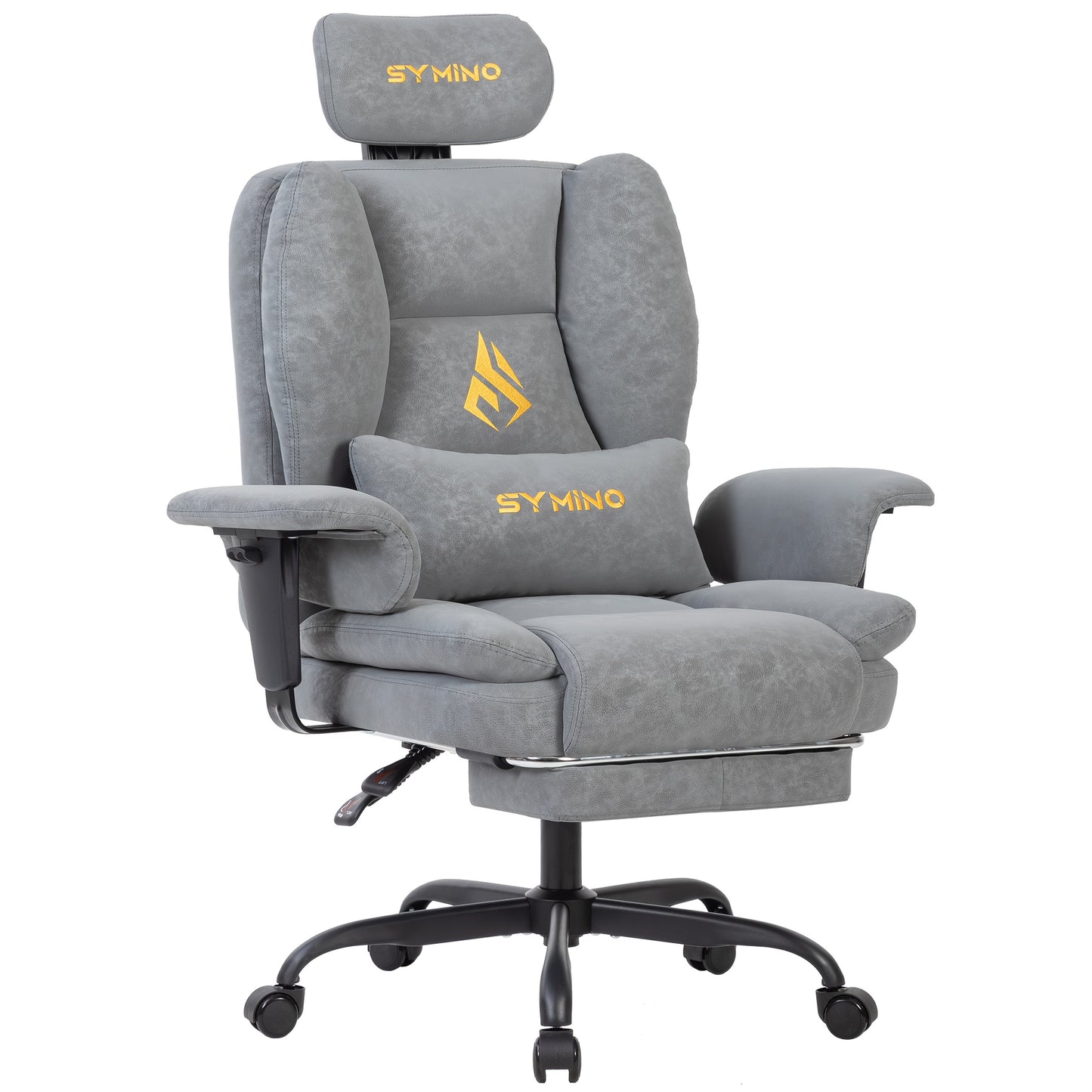 Fauteuil de gaming SYMINO, chaise de bureau ergonomique en cuir PU avec support lombaire - Fauteuil de bureau d'ordinateur inclinable pour adultes, siège de jeu vidéo style course (hauteur et appui-tête réglables)