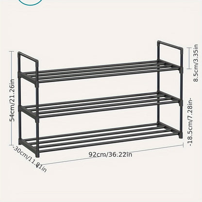 Étagère à Chaussures 3 Niveaux, Organisateur de Rangement pour Chaussures en Métal, Capacité de 12 à 15 Paires, Étagère Empilable, Pour Couloir, Salon ou Chambre