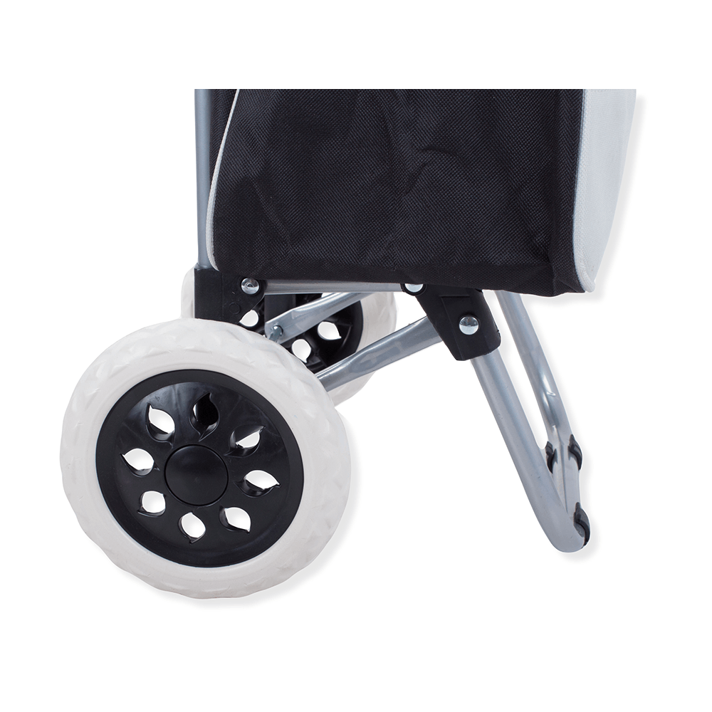Chariot de courses pliable avec roues, robuste et spacieux, avec poche et poignées, pratique pour transporter des courses lourdes, base stable, grandes roues et poignée durable, en matériau imperméable, facile à nettoyer, poche pour verrouillage ou portef