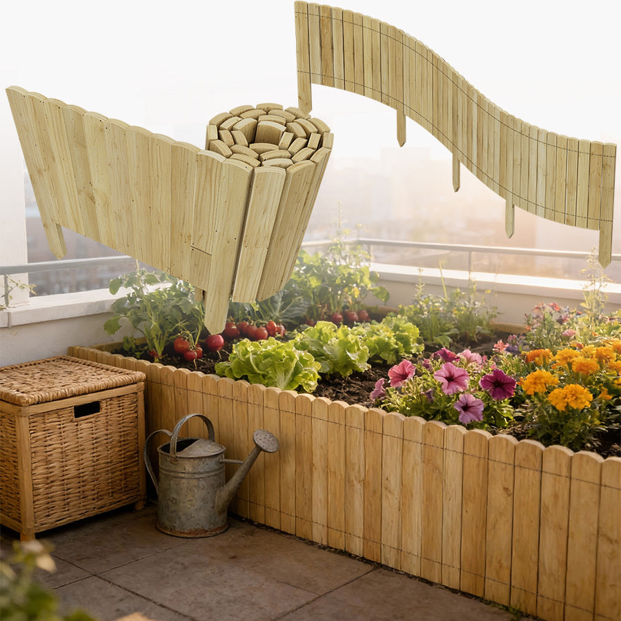 Bordure de palissade en bois souple en rouleau, 200 x 10/20/30/40 cm, bordure de jardin en bois naturel, bordure décorative pour pelouse et parterre de fleurs, clôture facile à installer pour pelouse et plate-bande pour cour, Nature/Anthracite