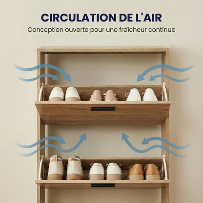 Meuble à chaussures fin avec 5 compartiments à rabat, armoire à chaussures en bois pour jusqu'à 15 paires, organisateur d'entrée peu encombrant