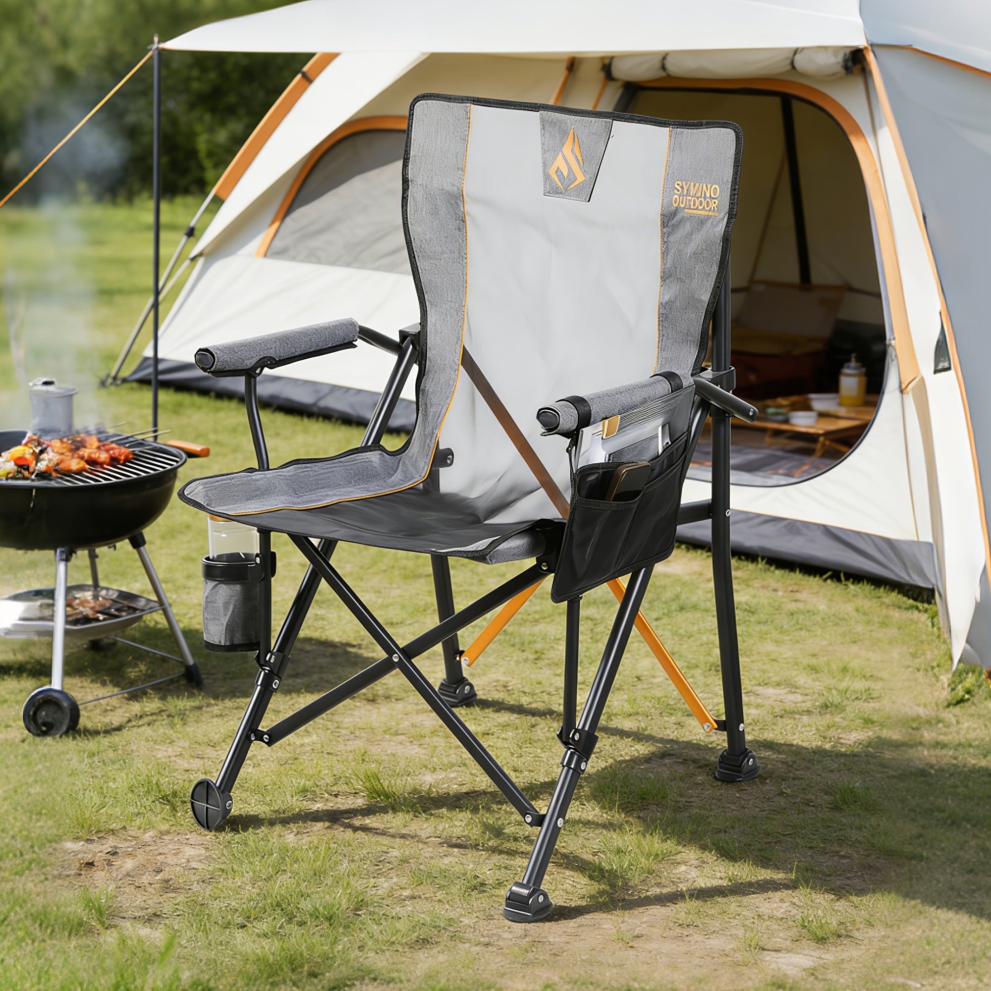 Chaise de camping pliante robuste Symino 150 kg, avec accoudoirs, ultralégère et portable, se plie instantanément, chaise d'extérieur pour la pêche et la plage