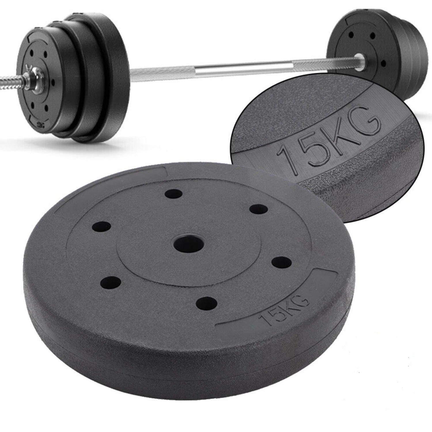 Jeu de Plaques de Poids Standard 15kg/20kg/30kg pour Haltères, Barre d'Haltérophilie et Entraînement de Musculation